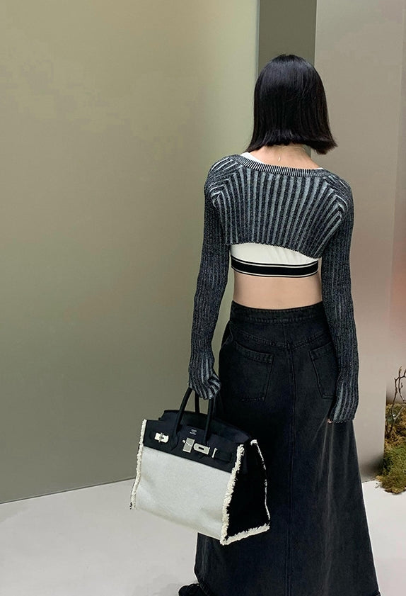 Black Ribbed Bolero Cardigan