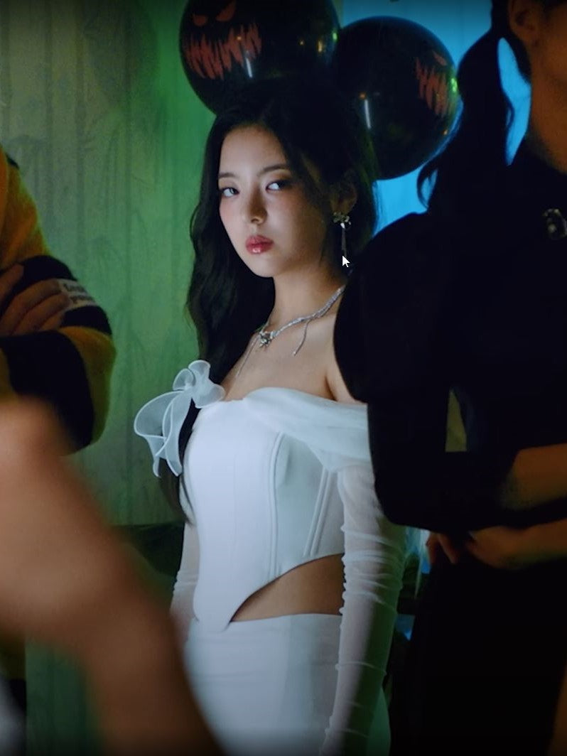 White Mesh Sleeve Corset Top