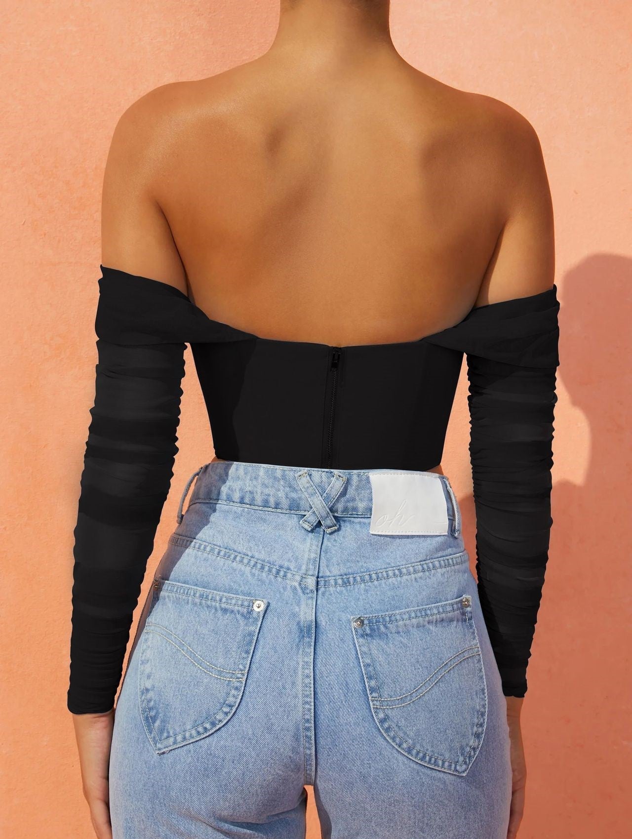 White Mesh Sleeve Corset Top