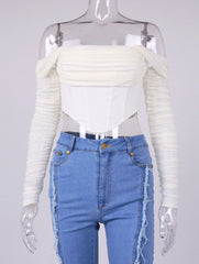 White Mesh Sleeve Corset Top