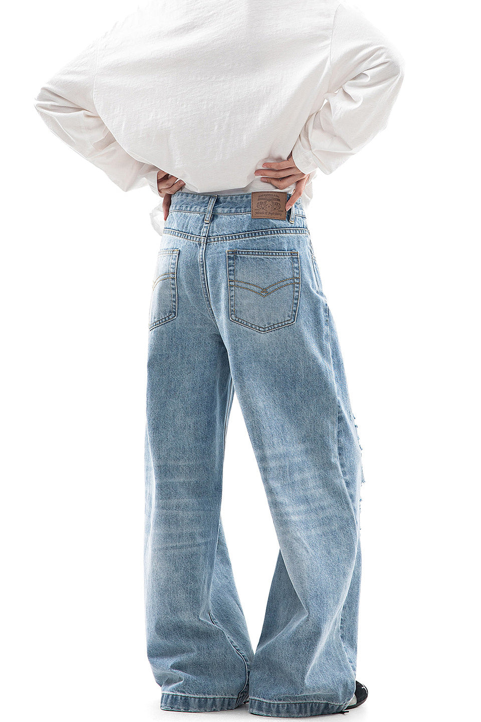 Light Blue Distressed Wide Leg Jeans