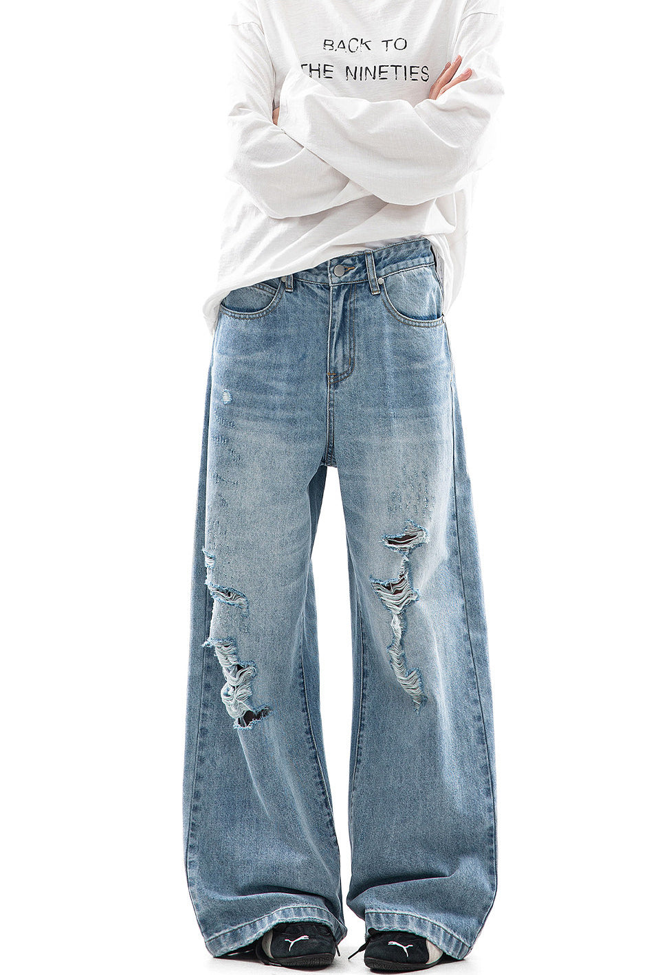 Light Blue Distressed Wide Leg Jeans