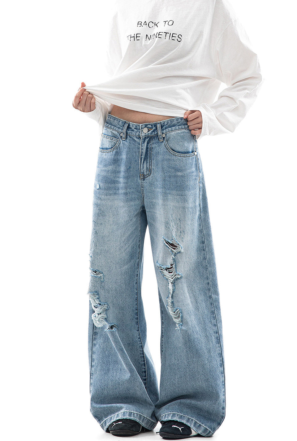 Light Blue Distressed Wide Leg Jeans