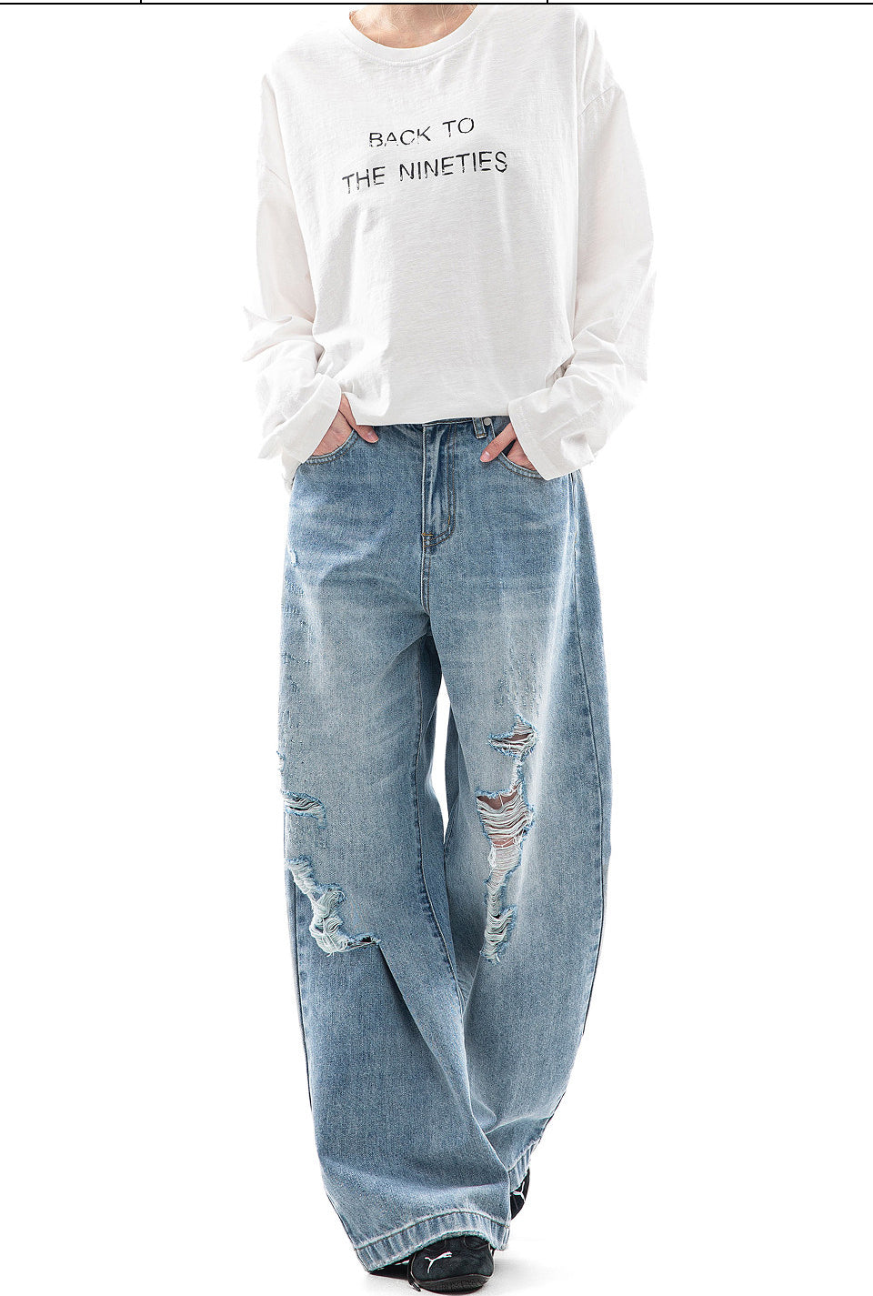 Light Blue Distressed Wide Leg Jeans