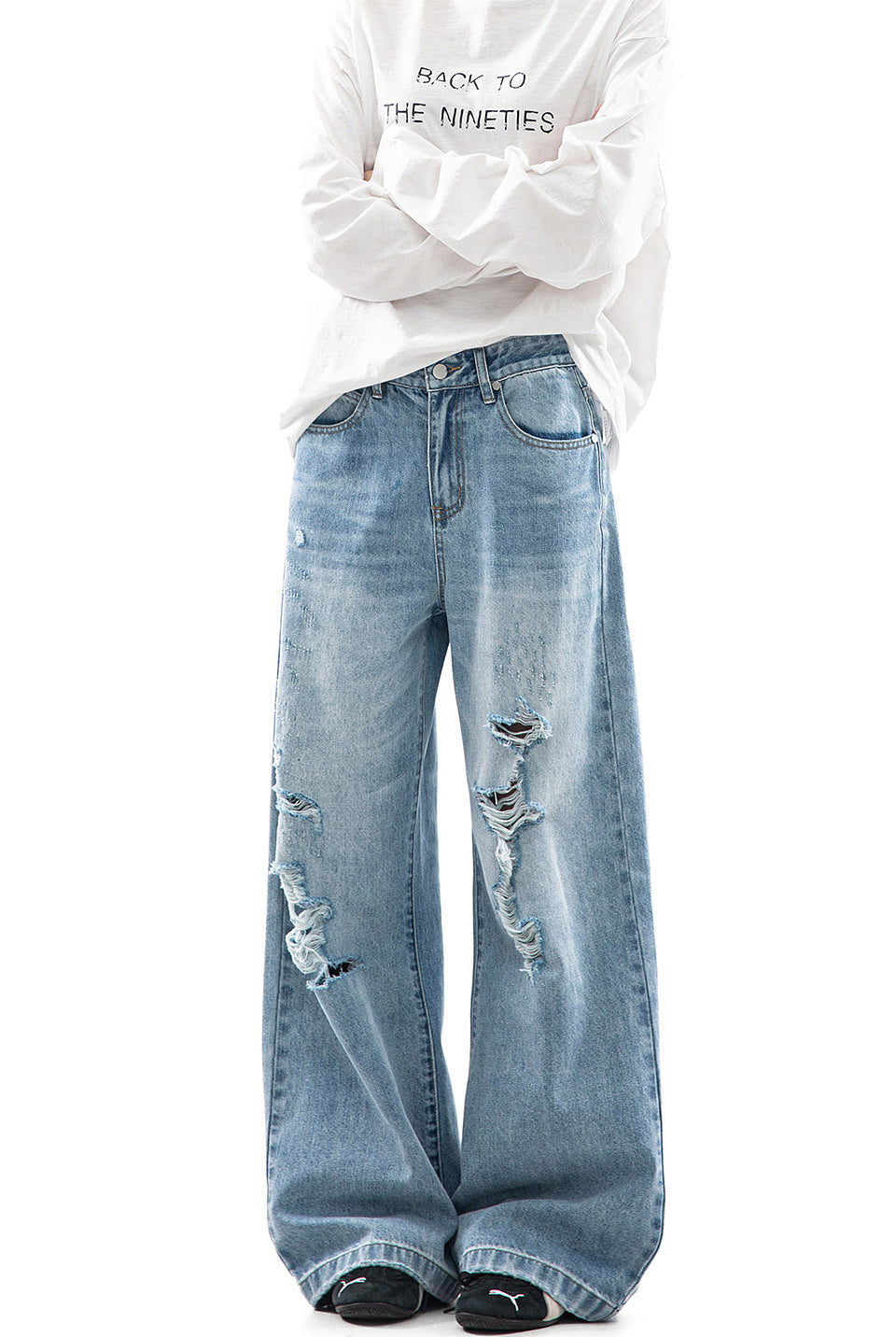 Light Blue Distressed Wide Leg Jeans