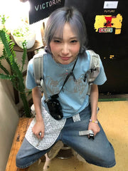 Light Blue Glitter Graphic T-Shirt