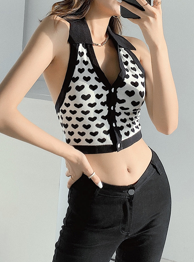Light Blue Heart Halter Top