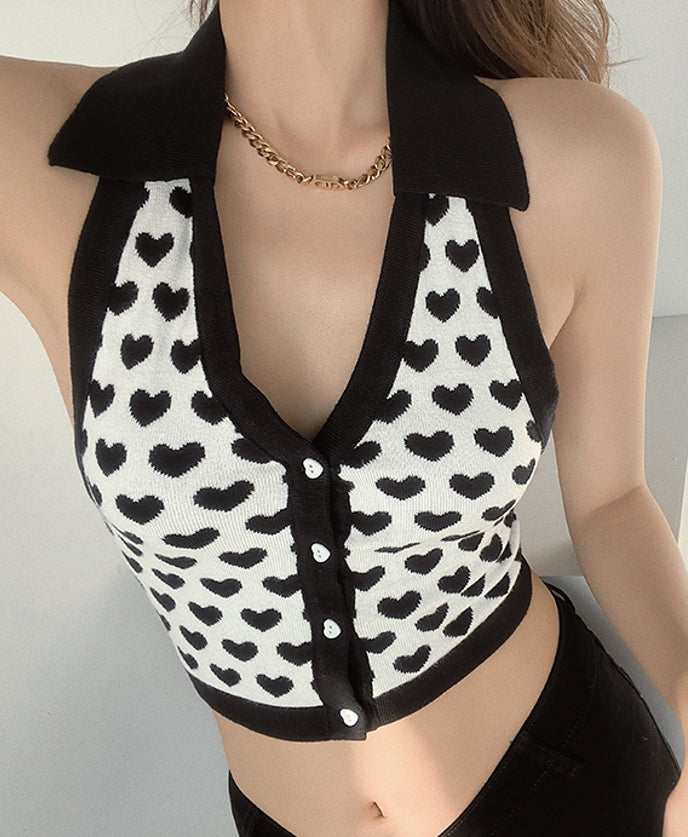 Light Blue Heart Halter Top