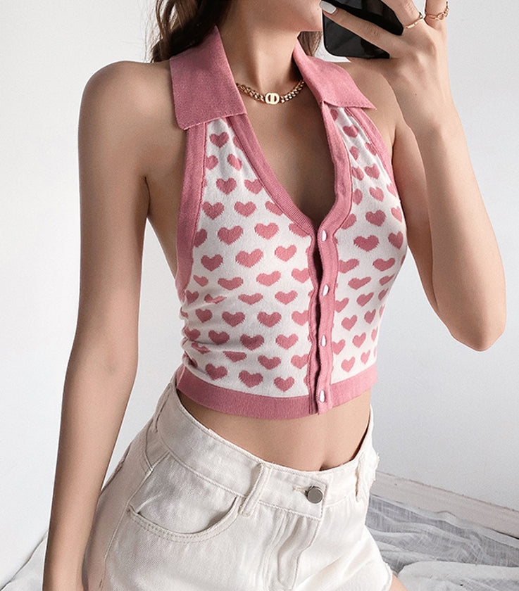 Light Blue Heart Halter Top