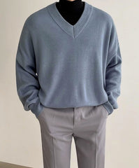 Light Blue Knit V-Neck Sweater