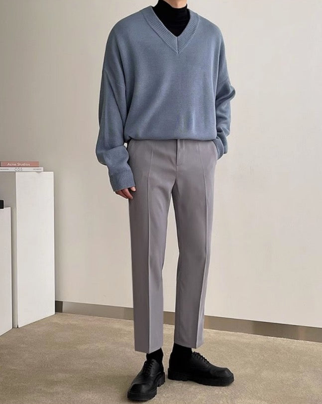 Light Blue Knit V-Neck Sweater