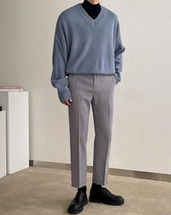 Light Blue Knit V-Neck Sweater