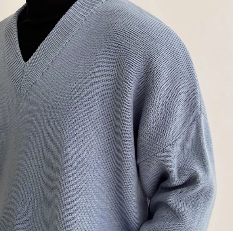 Light Blue Knit V-Neck Sweater