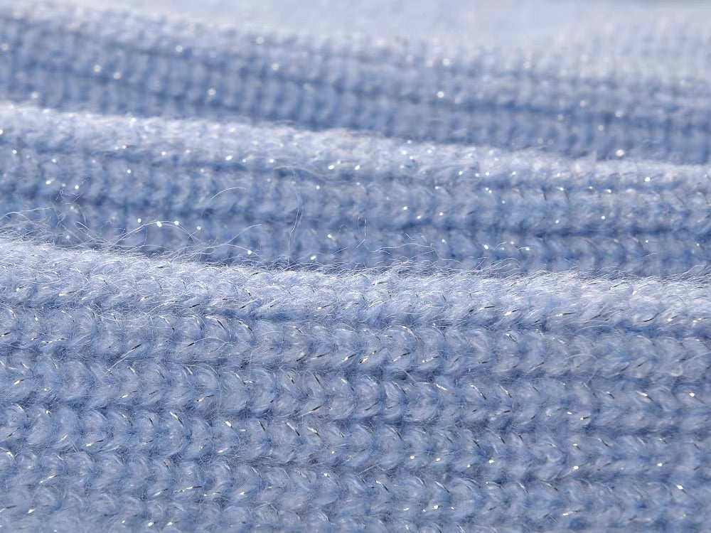 Light Blue Knitted Flower Buttons Skirt