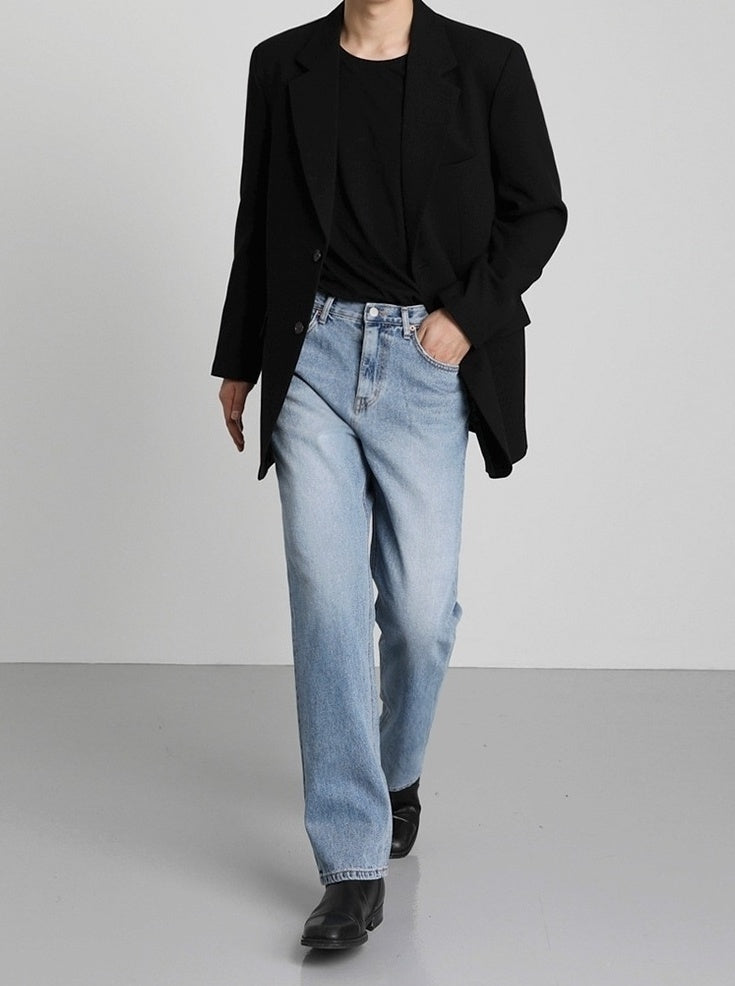 Light Blue Loose Straight Denim Pants