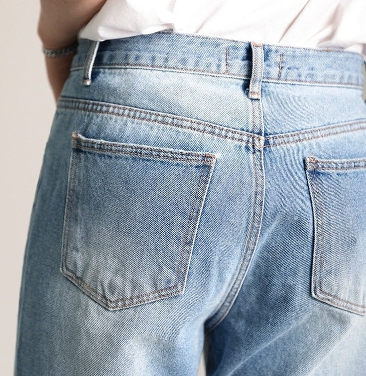 Light Blue Loose Straight Denim Pants