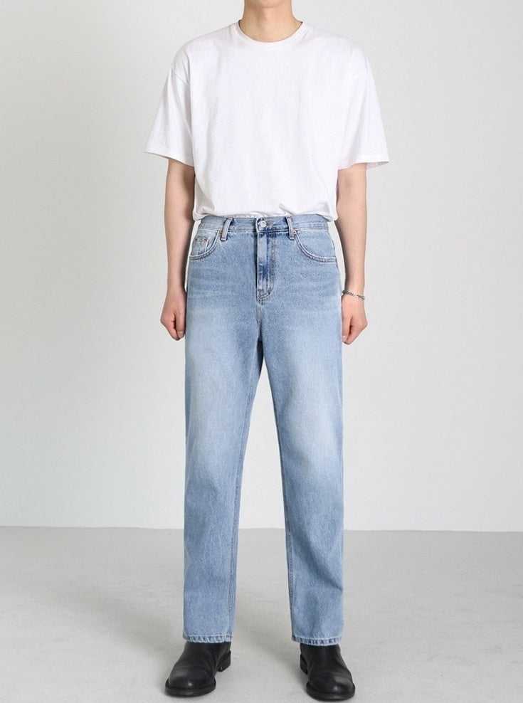 Light Blue Loose Straight Denim Pants