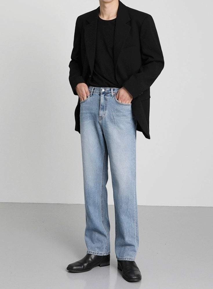 Light Blue Loose Straight Denim Pants