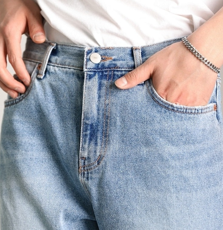 Light Blue Loose Straight Denim Pants