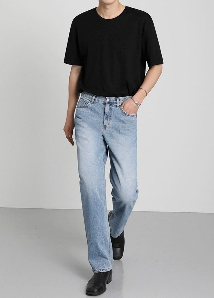 Light Blue Loose Straight Denim Pants