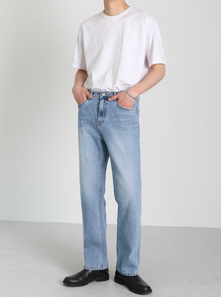 Light Blue Loose Straight Denim Pants