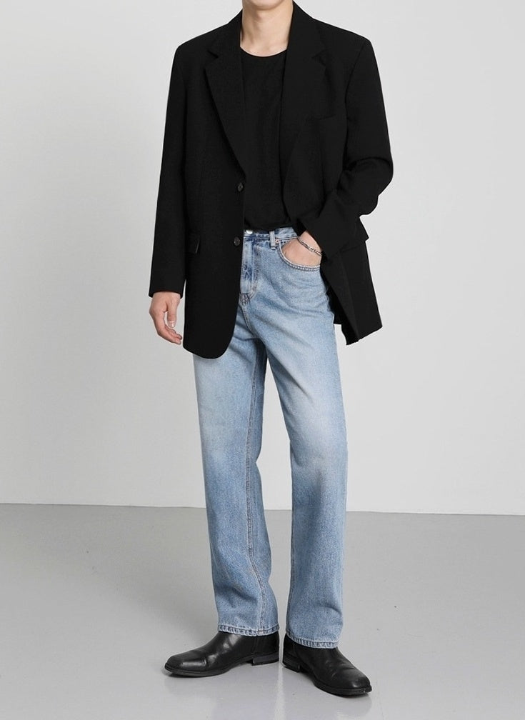 Light Blue Loose Straight Denim Pants