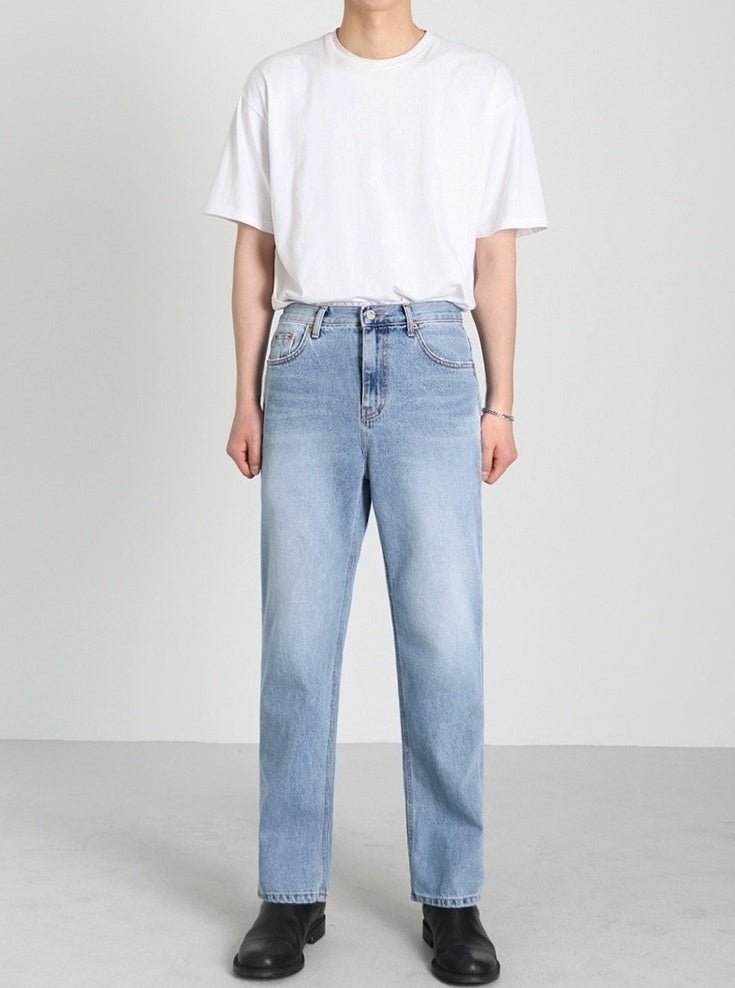 Light Blue Loose Straight Denim Pants