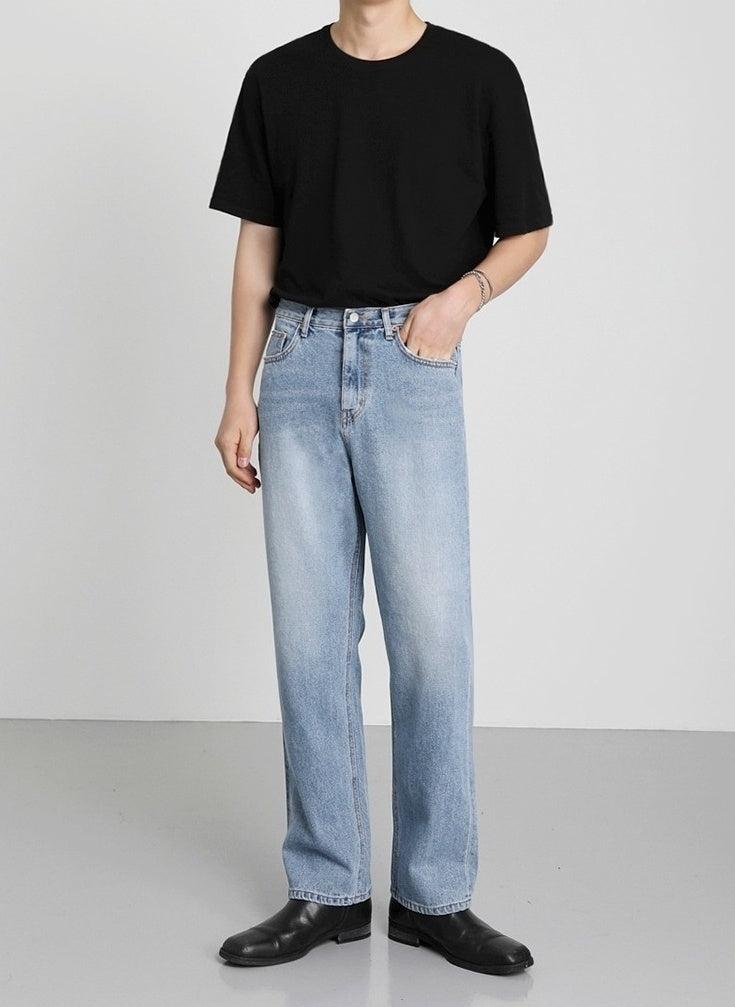 Light Blue Loose Straight Denim Pants