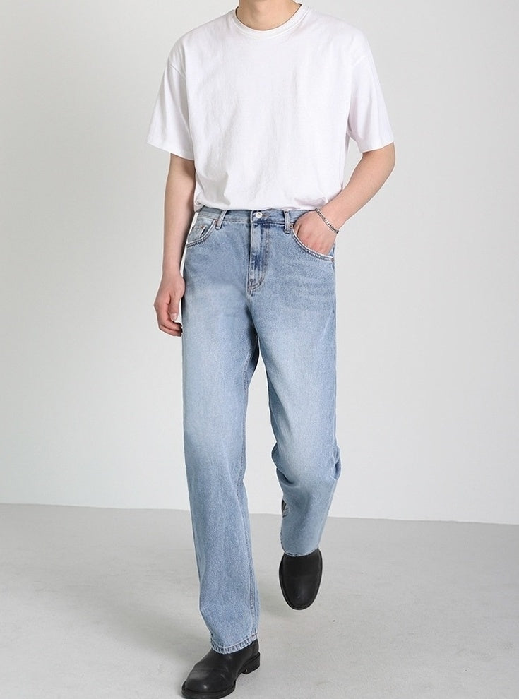 Light Blue Loose Straight Denim Pants