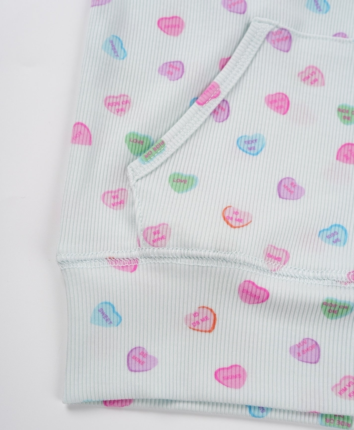 Light Blue Mini Hearts Printed Crop Hoodie