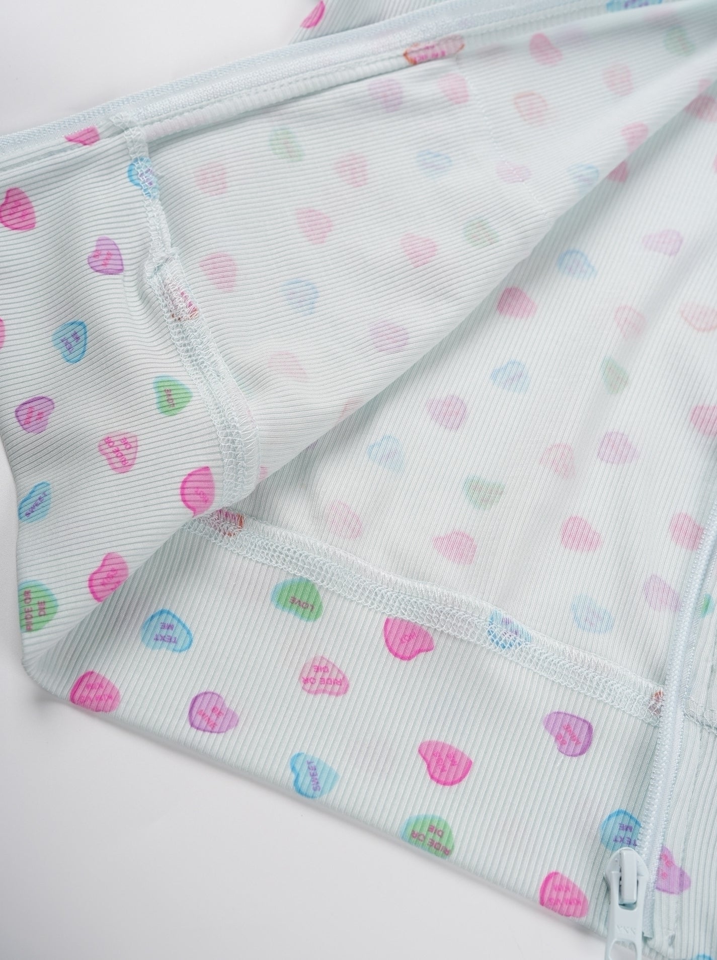 Light Blue Mini Hearts Printed Crop Hoodie
