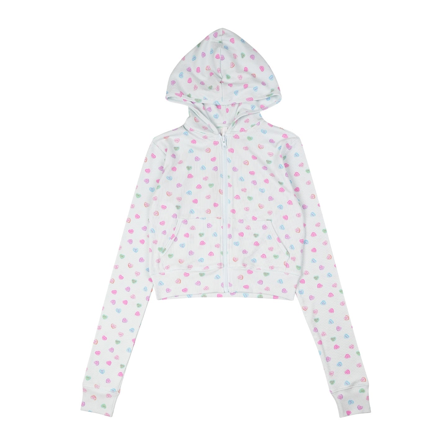 Light Blue Mini Hearts Printed Crop Hoodie