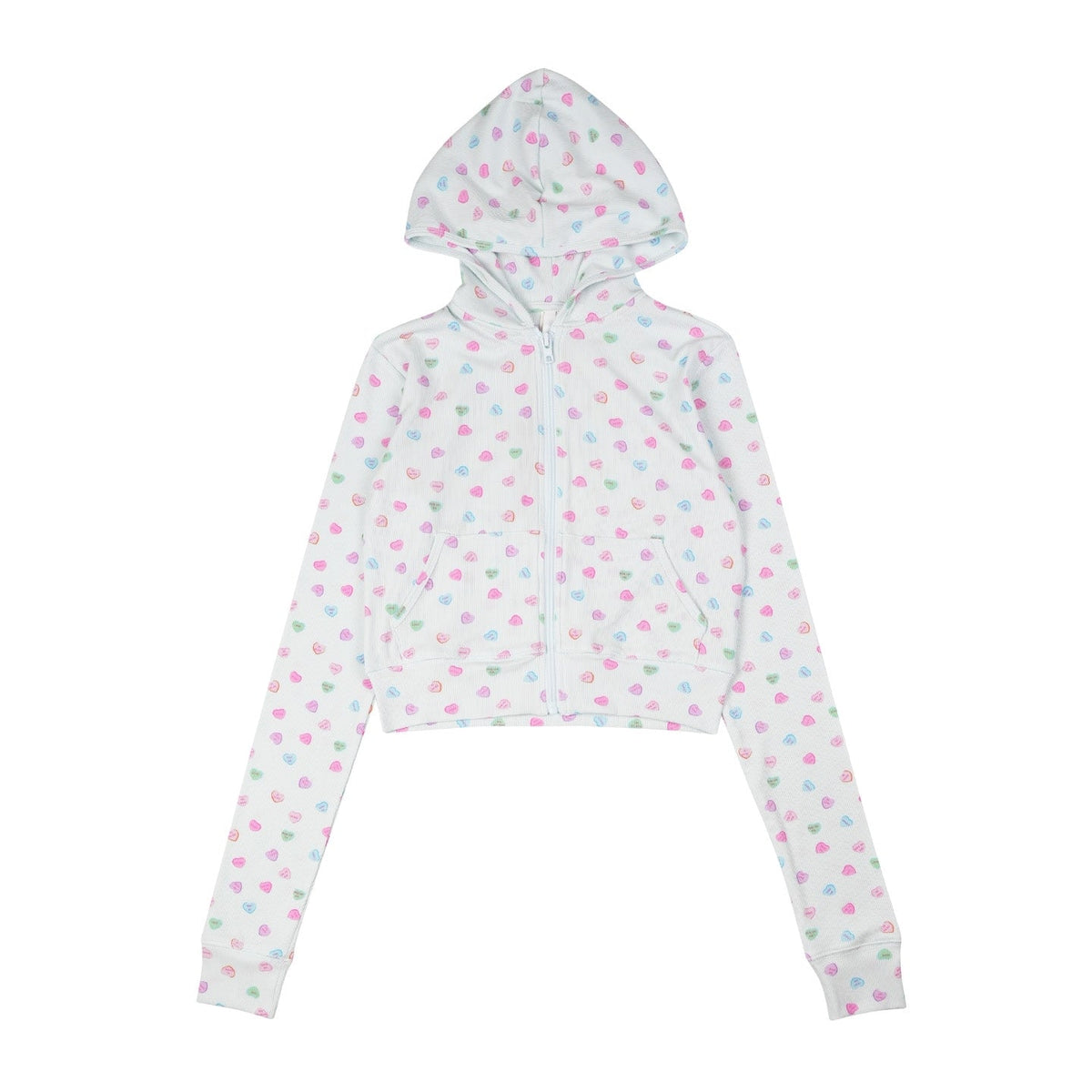 Light Blue Mini Hearts Printed Crop Hoodie