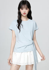 Light Blue Short Sleeve Irregular Tie T Shirt