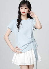 Light Blue Short Sleeve Irregular Tie T Shirt