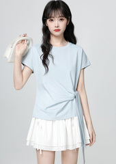 Light Blue Short Sleeve Irregular Tie T Shirt