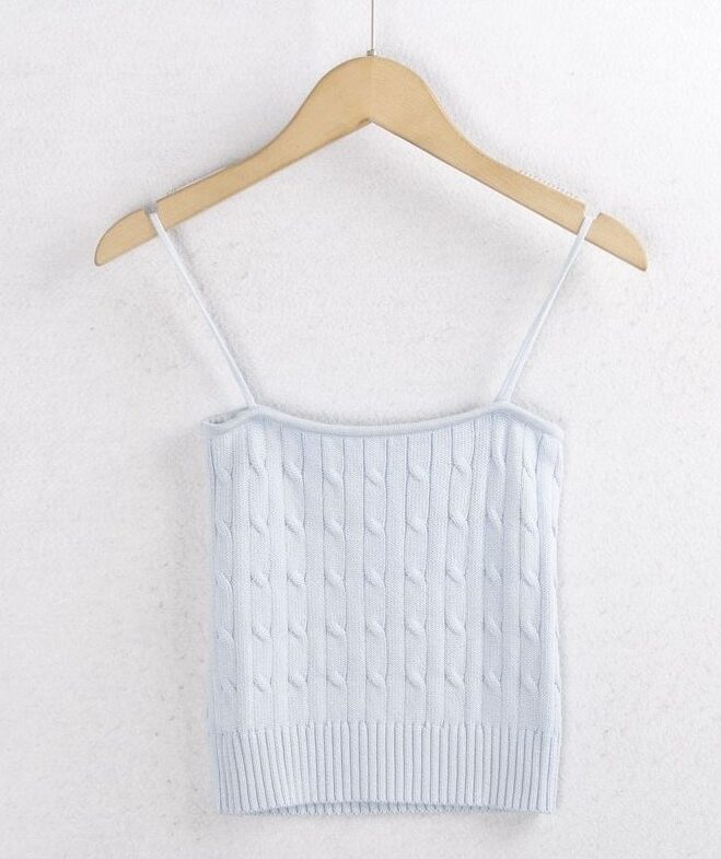 Light Blue Twist Pattern Knitted Sling Top