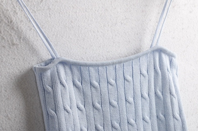 Light Blue Twist Pattern Knitted Sling Top