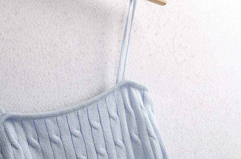 Light Blue Twist Pattern Knitted Sling Top