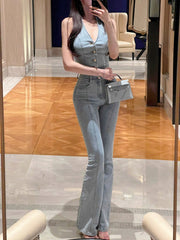 Light Blue Washed Halter Denim Vest