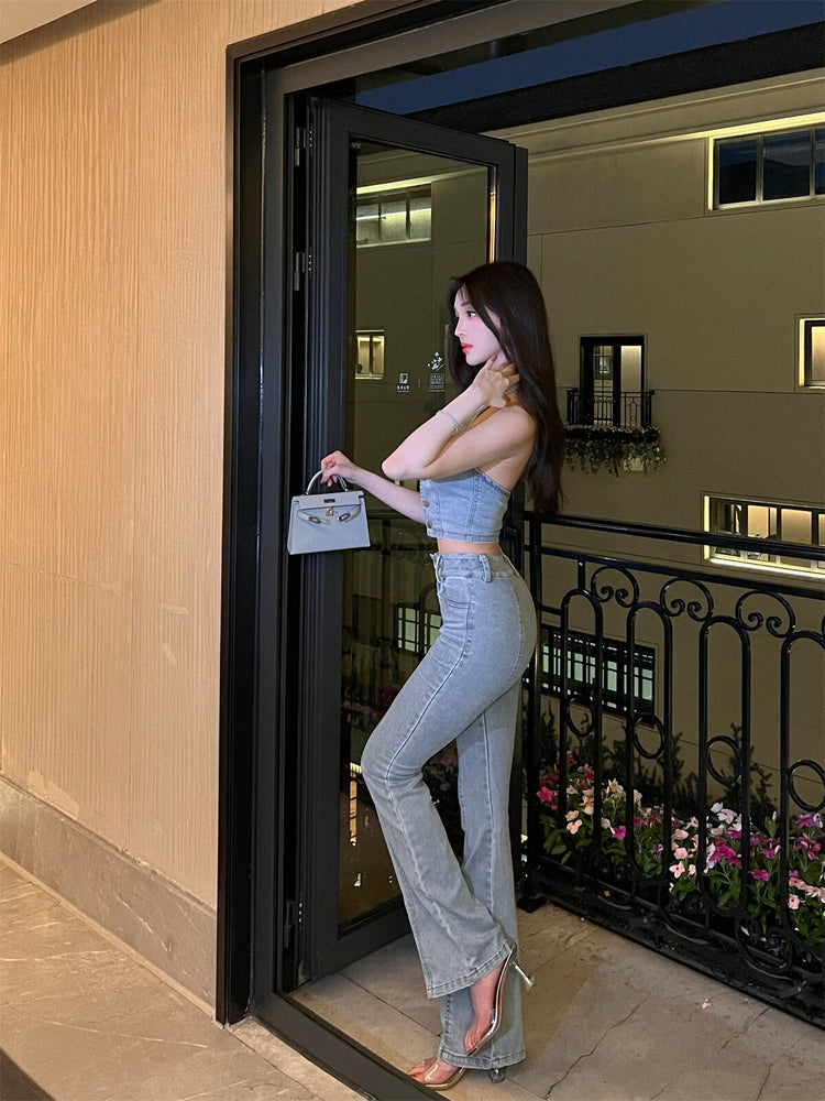 Light Blue Washed Halter Denim Vest