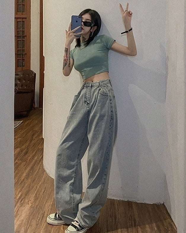 Light Blue Wide Leg Casual Jeans