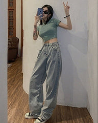 Light Blue Wide Leg Casual Jeans