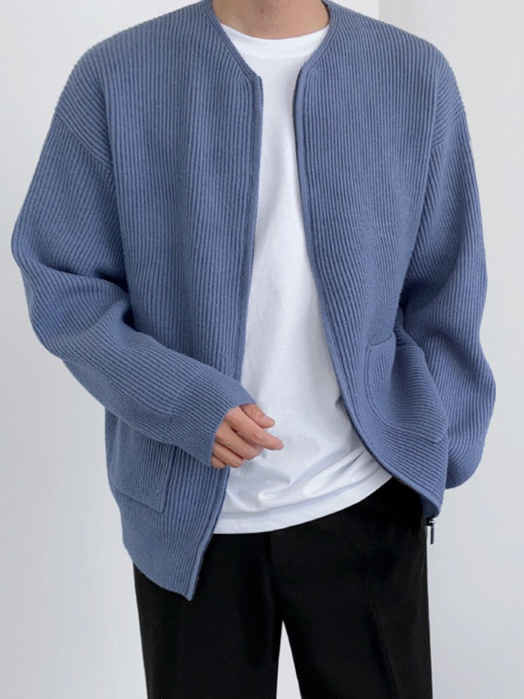 Light Blue Zip-Up Cardigan