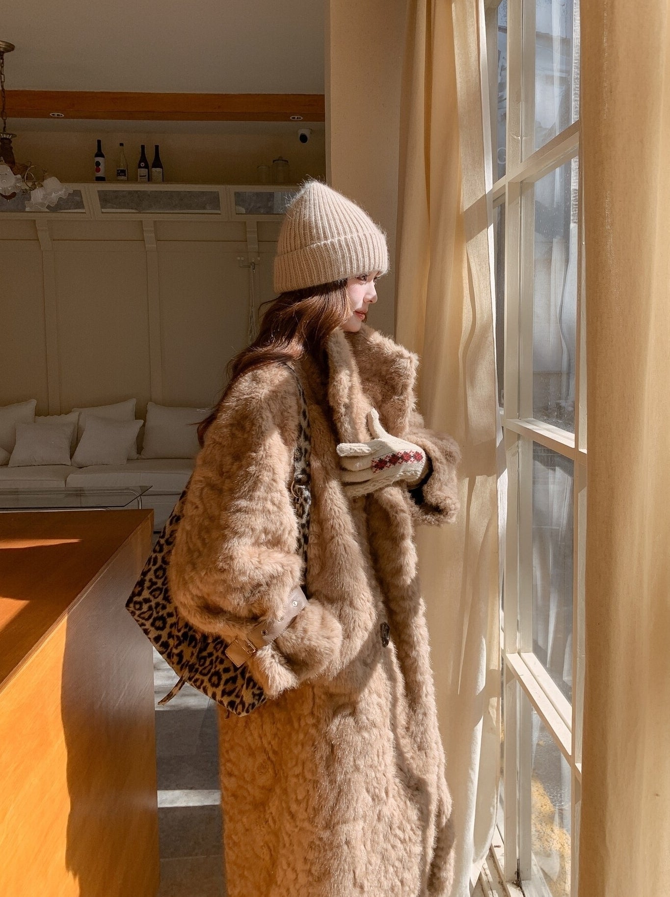 Light Brown Faux Fur Glam Coat