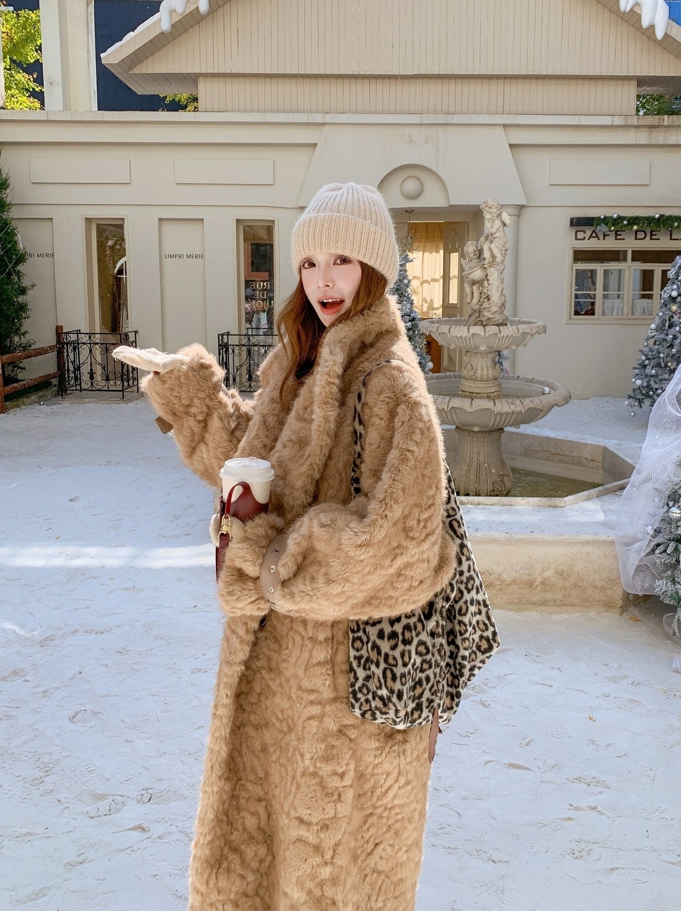 Light Brown Faux Fur Glam Coat