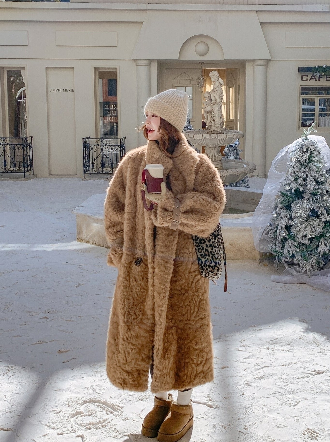 Light Brown Faux Fur Glam Coat