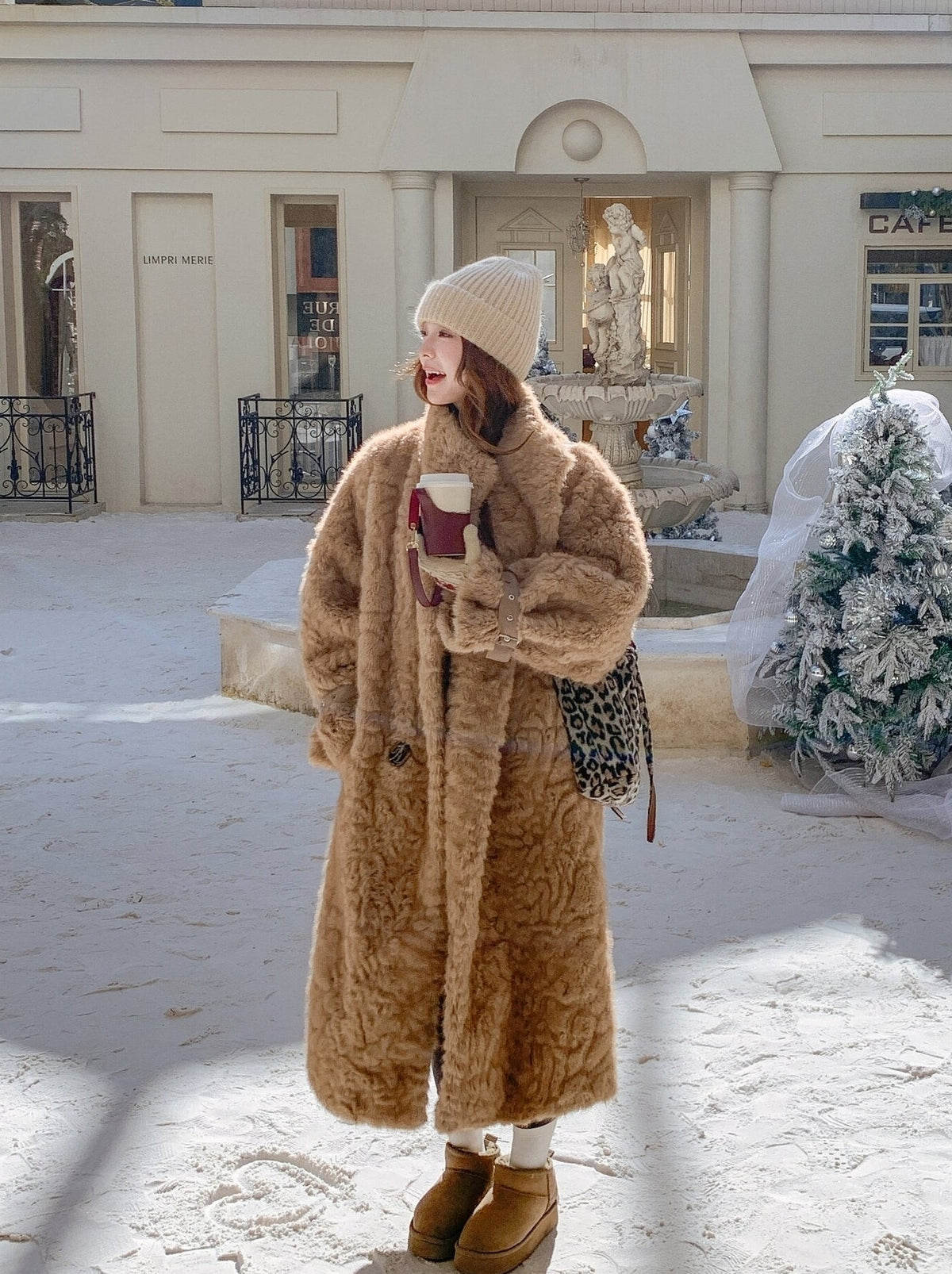 Light Brown Faux Fur Glam Coat