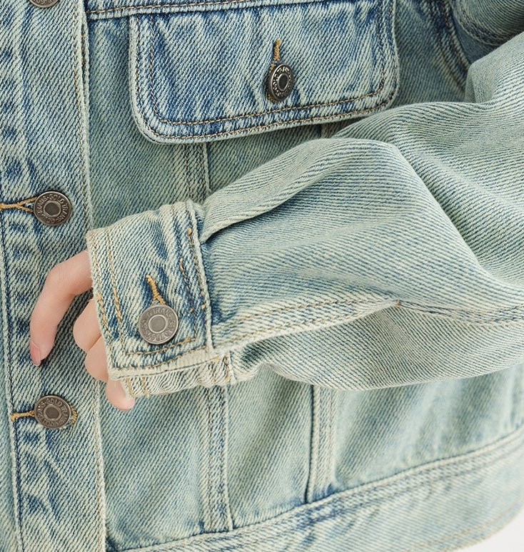 Light Denim Jacket With Stand Collar