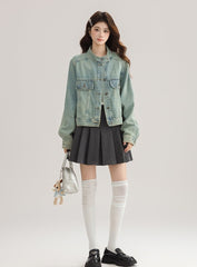 Light Denim Jacket With Stand Collar
